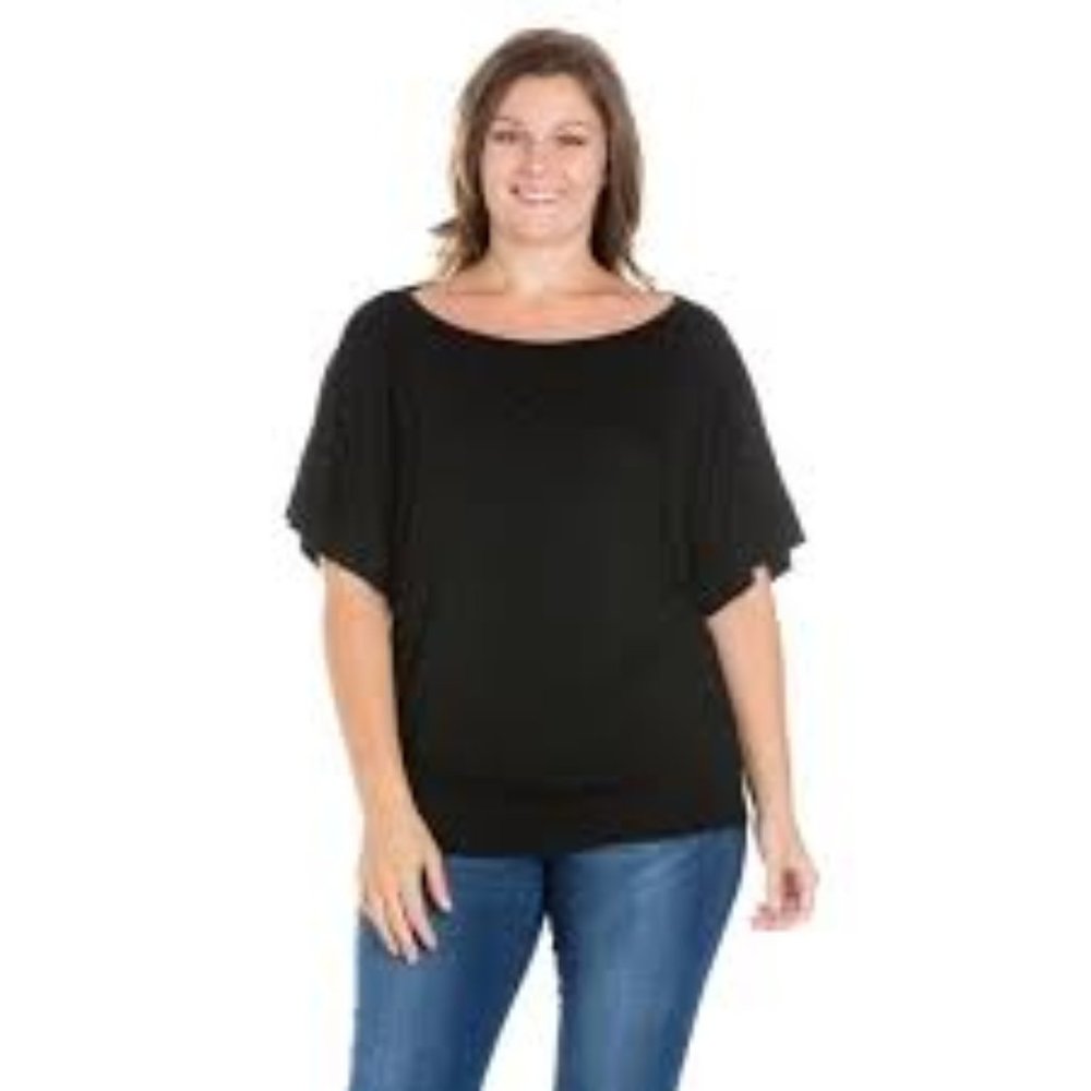 24/7 Comfort Apparel Women's Plus Short Sleeve Top in Black New With Tags Size L